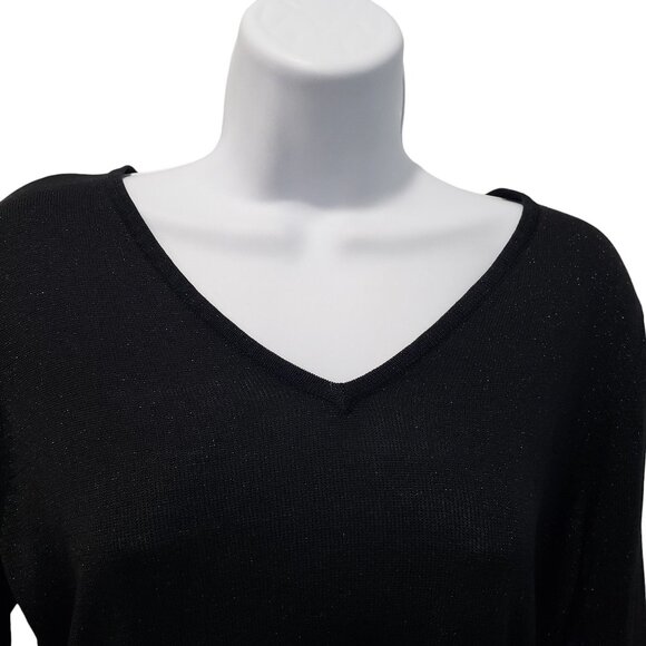 NY&CO Silk Blend Sweater Top Black Metallic Shimmer Quiet Luxury Capsule Women M - Picture 2 of 11